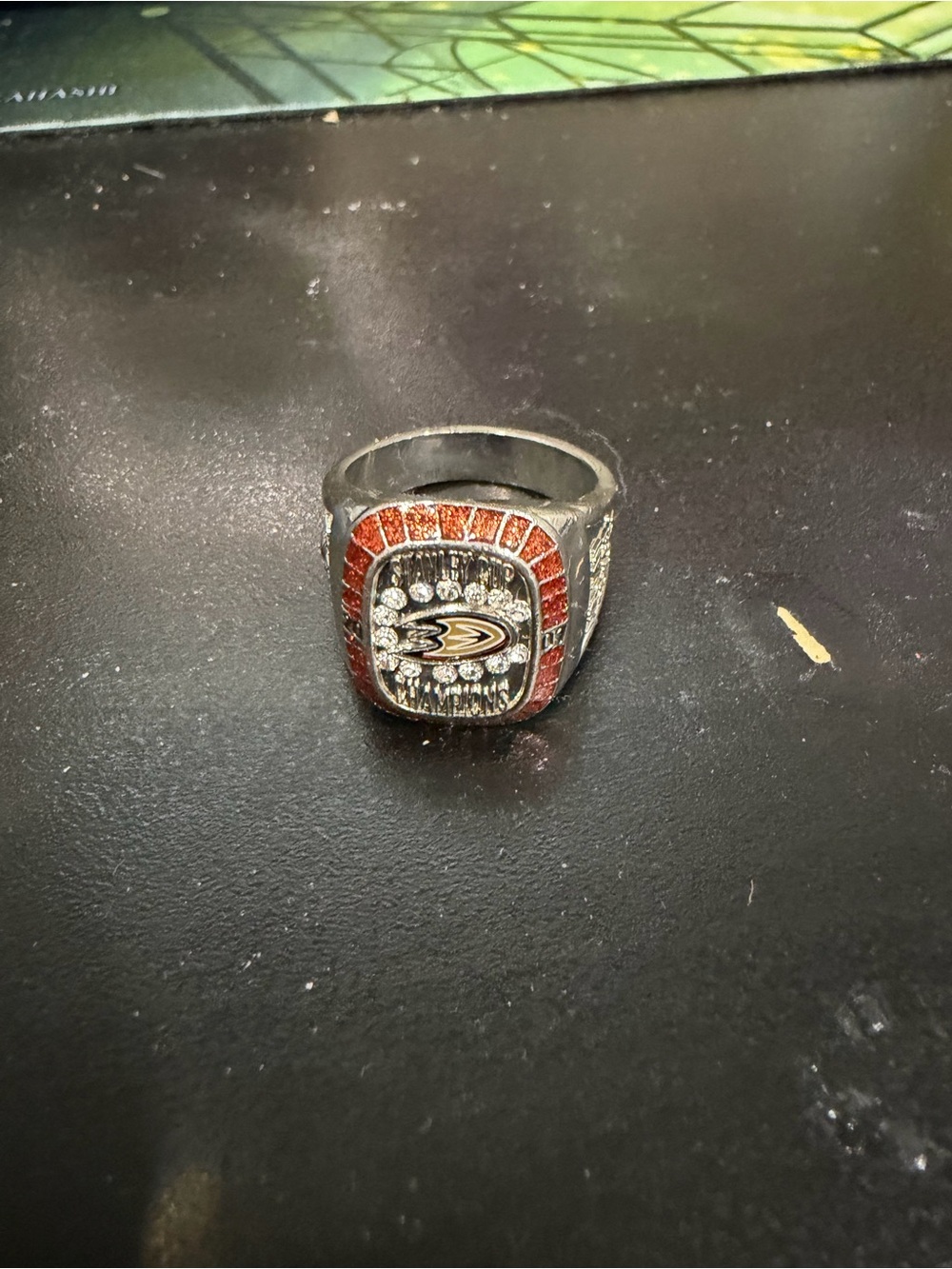 Anaheim Ducks Men's Silver & Orange Championship-Style Ring